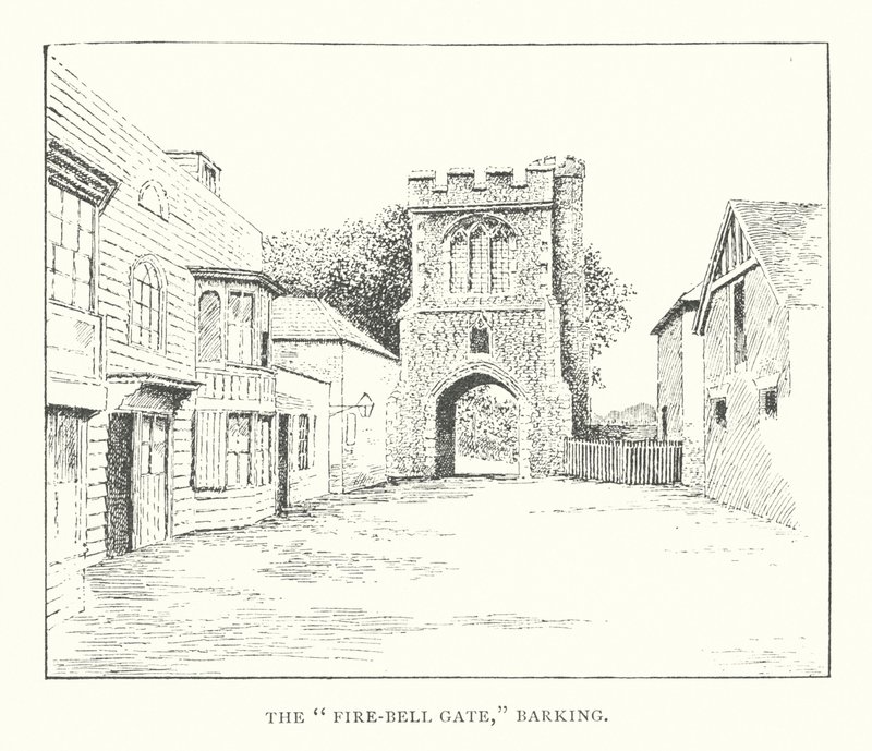 "Fire-Bell Gate", Barking (litografi) af Duncan Moul