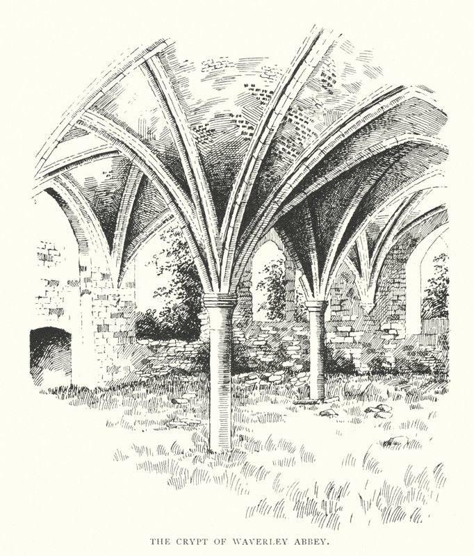 Krypten i Waverley Abbey (litografi) af Duncan Moul