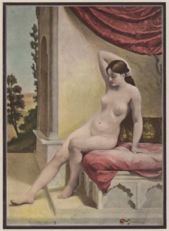 Det tyrkiske bad (farve litho) af E. Dieudonne
