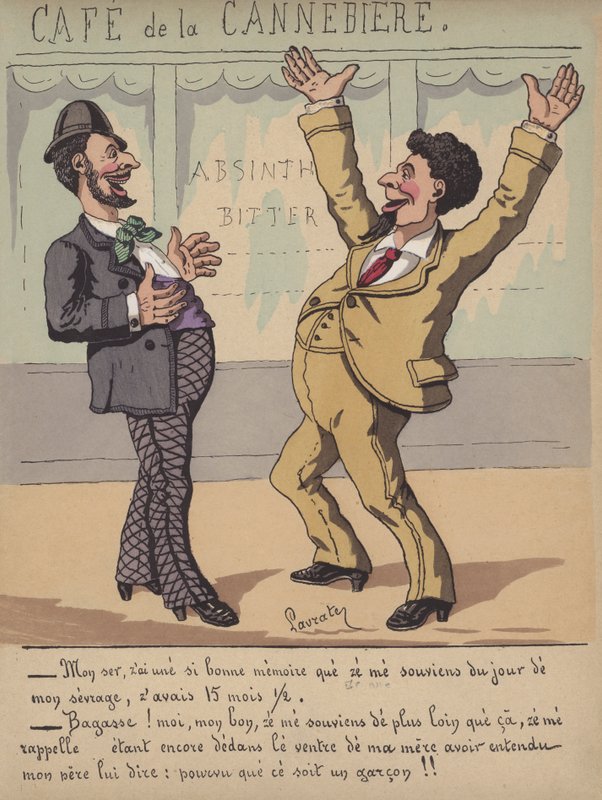 Samtale uden for en cafe (farve litho) af Edmond Lavrate