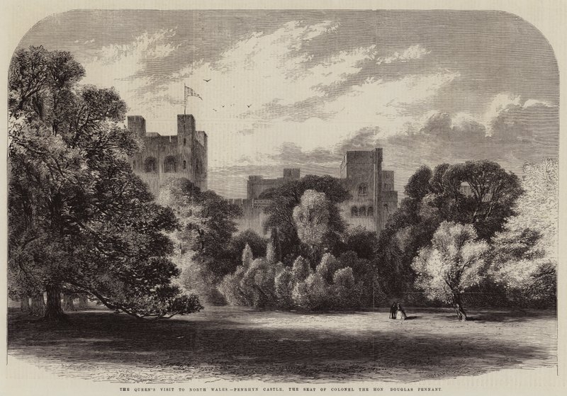 Dronningens besøg i North Wales, Penrhyn Castle, sædet for oberst den ærede Douglas Pennant af Edmund Morison Wimperis