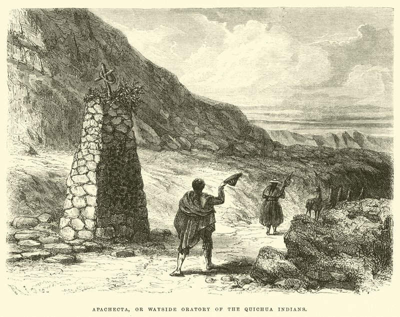 Apachecta, eller Quichua-indianernes oratorium langs vejen af Edouard Riou