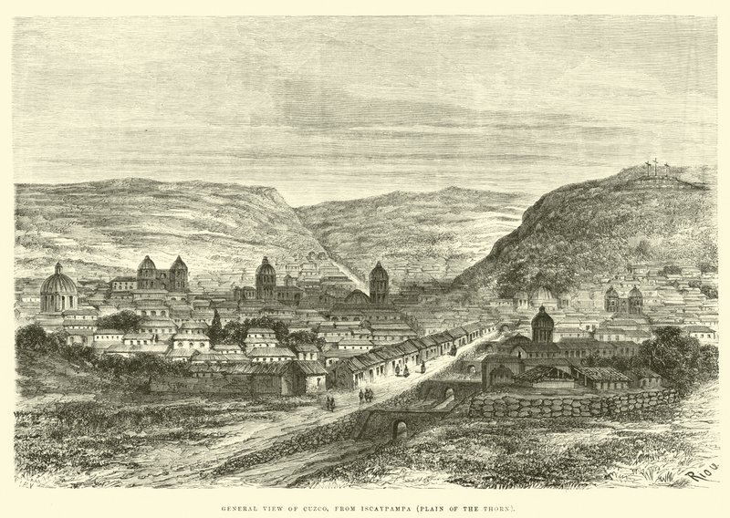 Generel udsigt over Cuzco, fra Iscaypampa, tornesletten af Edouard Riou