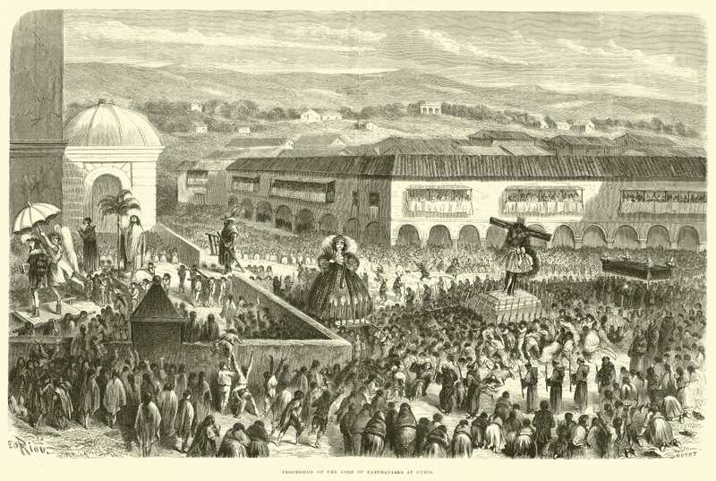 Procession af Jordskælvets Herre i Cuzco af Edouard Riou