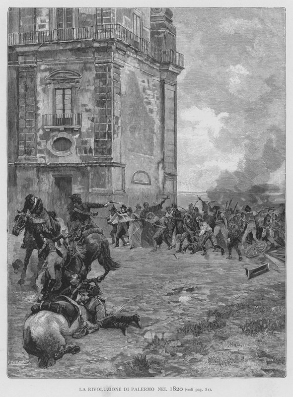 Palermo-revolutionen i 1820 (gravering) af Edouardo Matania