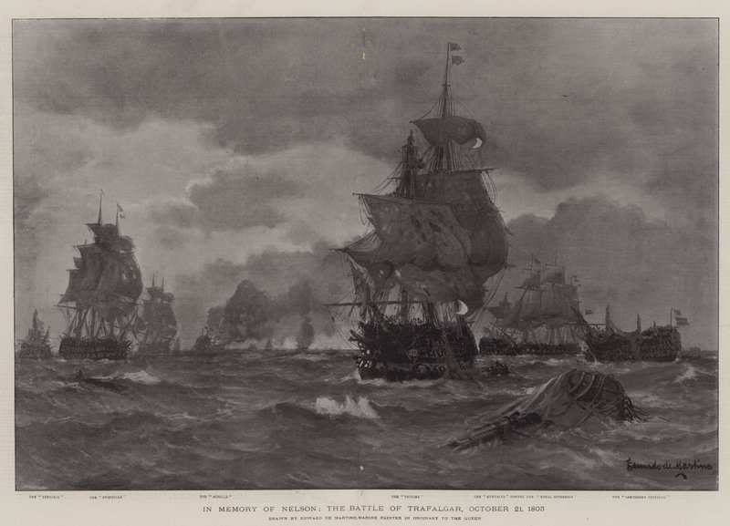 Til minde om Nelson, slaget ved Trafalgar, 21. oktober 1803 af Eduardo de Martino