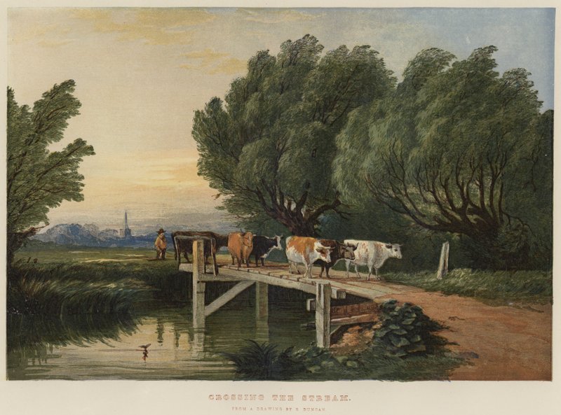 Overgang til vandløbet (chromolitho) af Edward Duncan