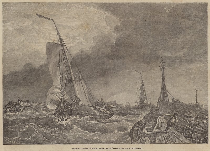 Fransk Lugger løber ind i Calais af Edward William Cooke
