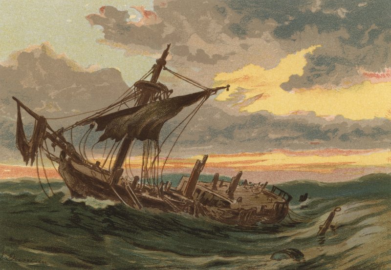 Solnedgang til søs, Det forladte skib af Edward Duncan