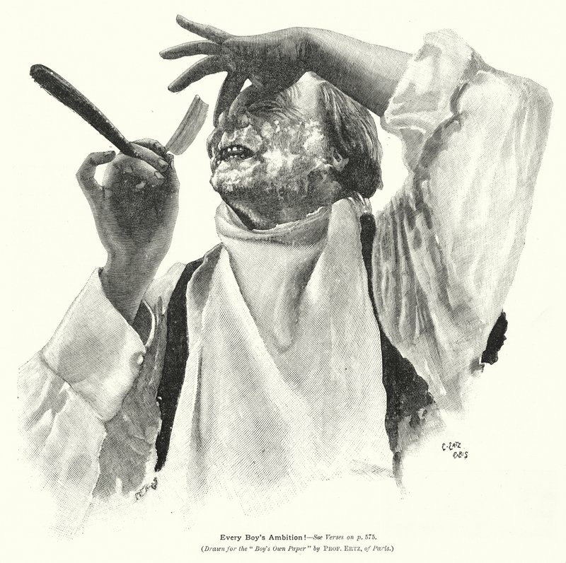 Mand barberer sig (litografi) af Edward Ertz