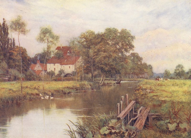 Ned ad den blomstrende eng (farvelitografi) af Edward Wilkins Waite