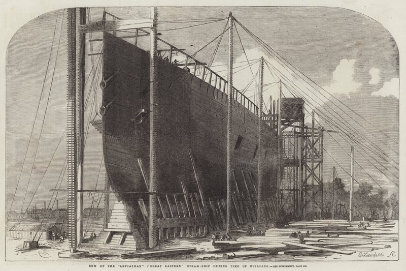 Stævnen af Leviathan (Great Eastern) dampskibet under byggetiden af Edwin Weedon