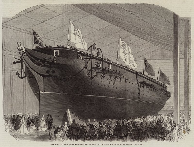 Lancering af Screw-Corvette Thalia på Woolwich Dockyard af Edwin Weedon