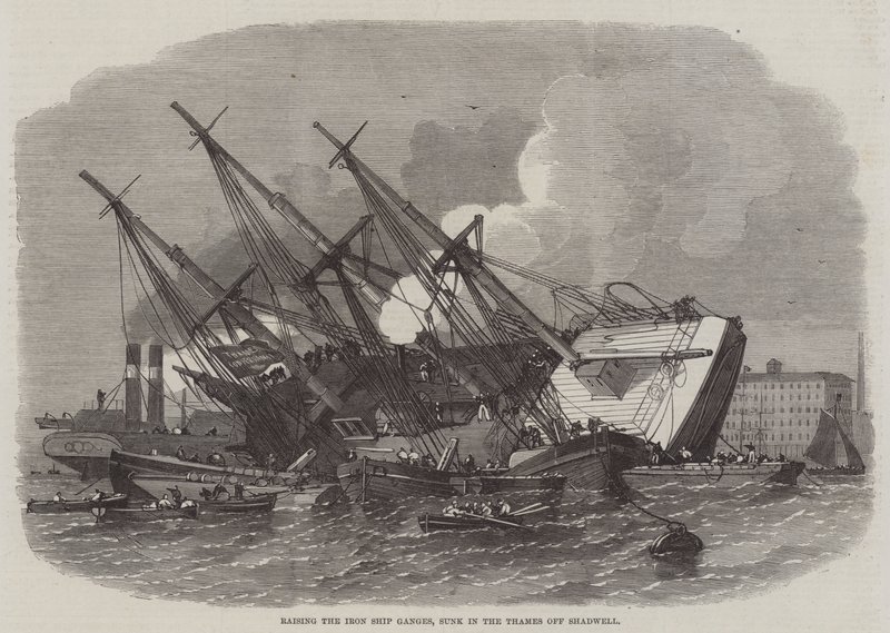 At rejse Jernskibet Ganges, sunket i Themsen ud for Shadwell af Edwin Weedon