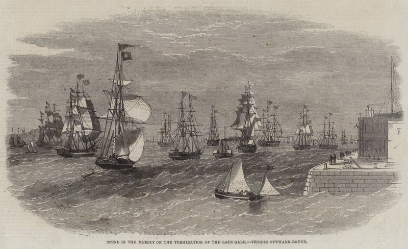 Scene i Mersey ved afslutningen af den sene kuling, fartøjer udadgående af Edwin Weedon