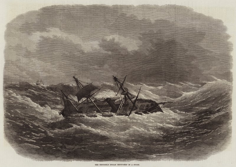 Det indiske troppetransportskib Crocodile i en storm af Edwin Weedon
