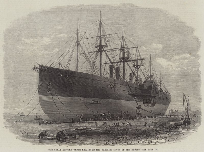 The Great Eastern under reparationer på Cheshire Shore of the Mersey af Edwin Weedon