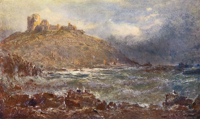 Criccieth Castle (farvelitografi) af Edwin Hayes