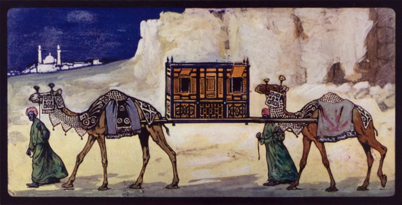 Kameler med en ceremoniel Palanquin (farve litho) af Edwin Noble