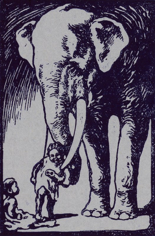 Elefant og barn (litho) af Edwin Noble