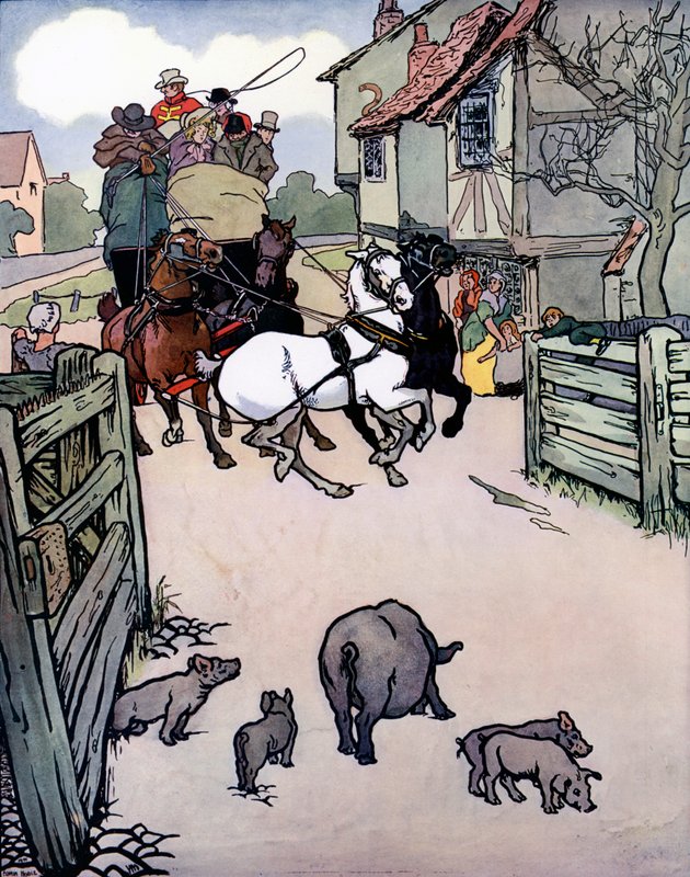 Problemer ved vendepladsen (farve litho) af Edwin Noble