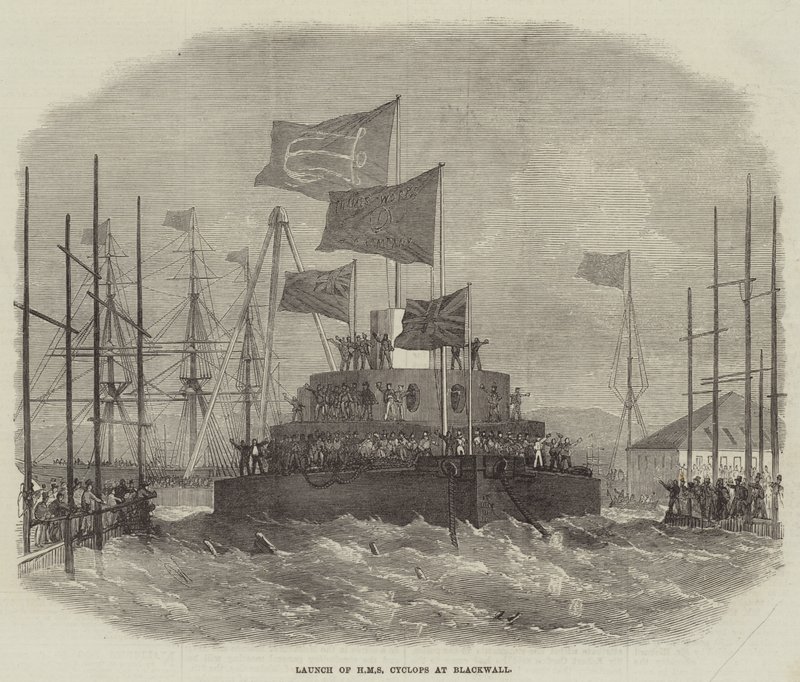 Lancering af HMS Cyclops på Blackwall af Edwin Weedon