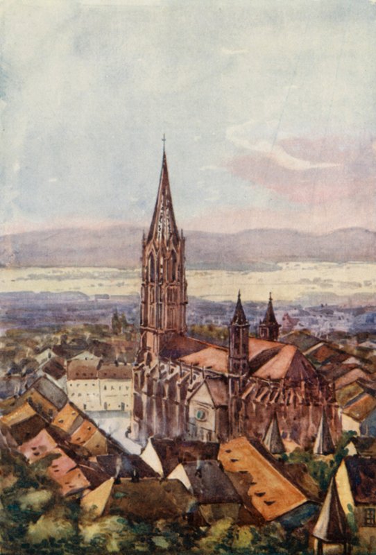 Rhinen: Freiburg-im-Breisgau (farvelitografi) af Effie Jardine