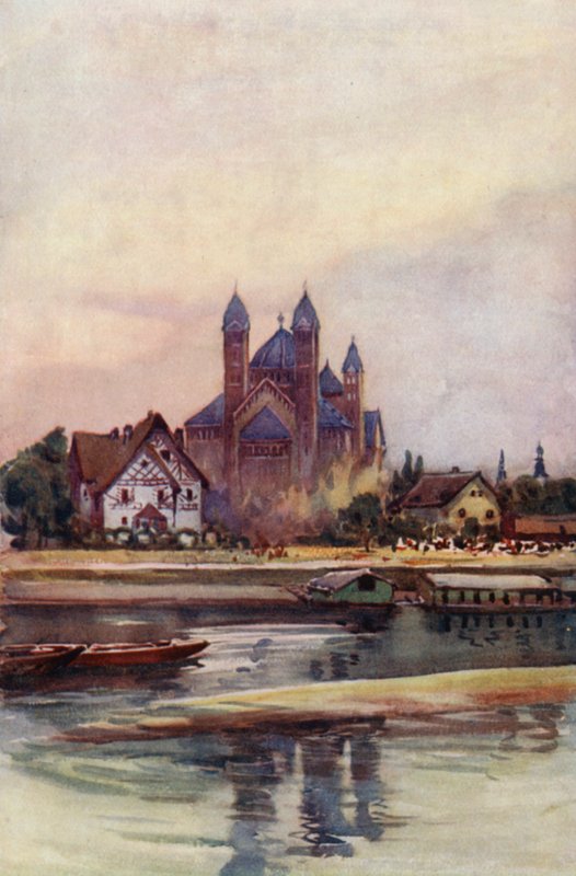 Rhinen: Speyer, spir (farvelitografi) af Effie Jardine