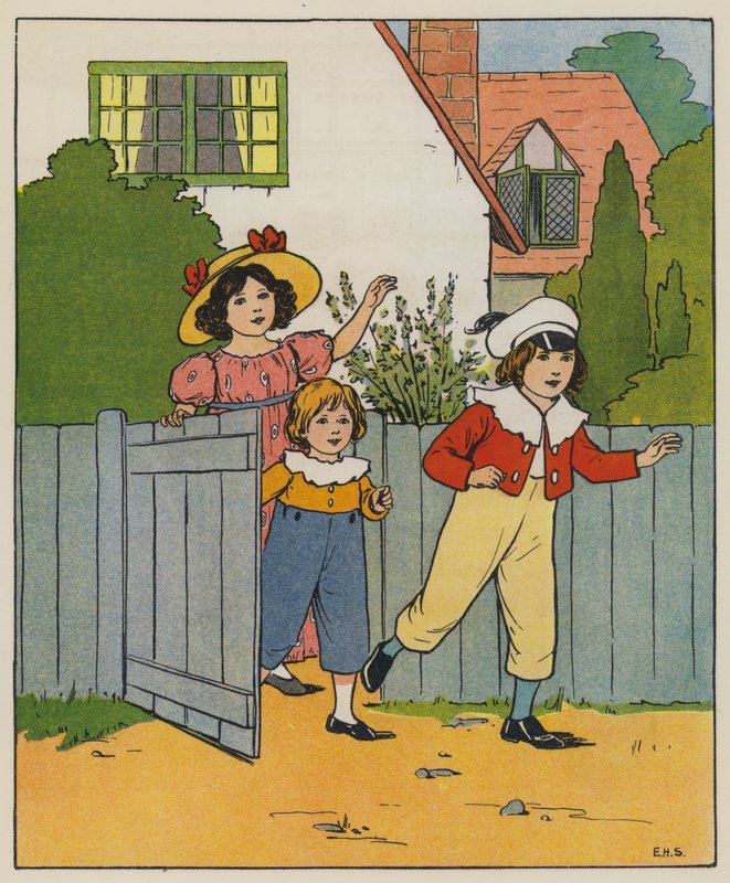Lørdag, ferietid (farve litho) af Elise H. Stewart