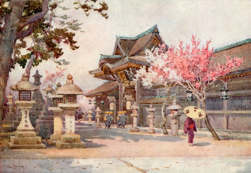 Hos Kitano Tenjin (farve litho) af Ella Du Cane