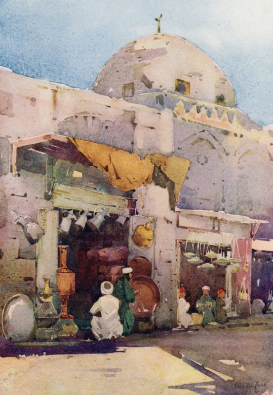 Kobbersmedebasar, Cairo (farve litho) af Ella Du Cane