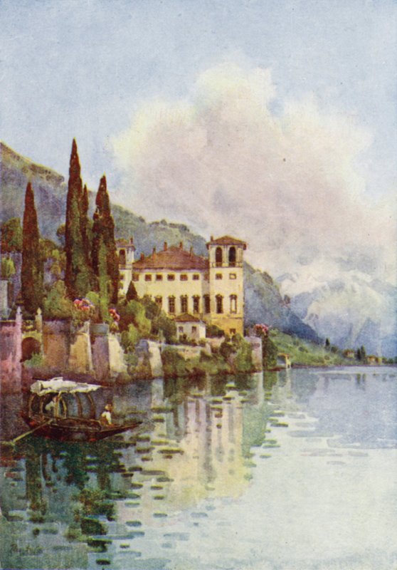 Gravedona, Comosøen (farve litho) af Ella Du Cane