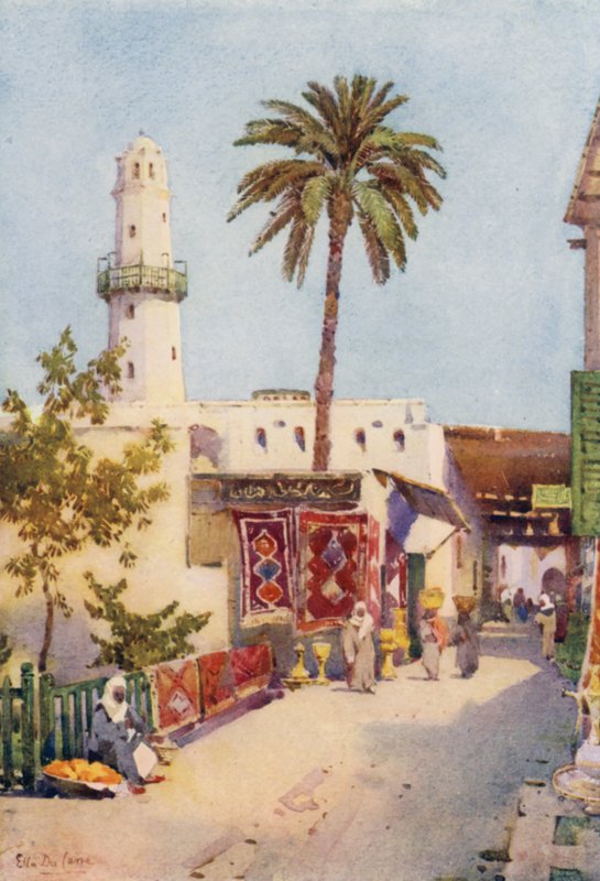 Basaren, Assuan (farve litho) af Ella Du Cane