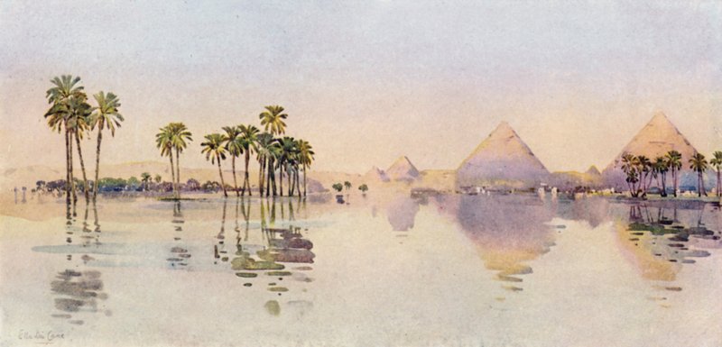 Den tredje pyramide, Giza (farve litho) af Ella Du Cane