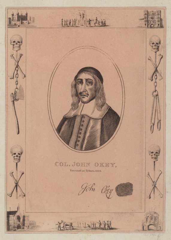 Oberst John Okey, henrettet i Tyburn, 1662 af English School