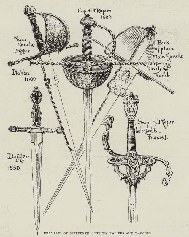 Eksempler på 1600-tallets Rapiers og Dolke af English School