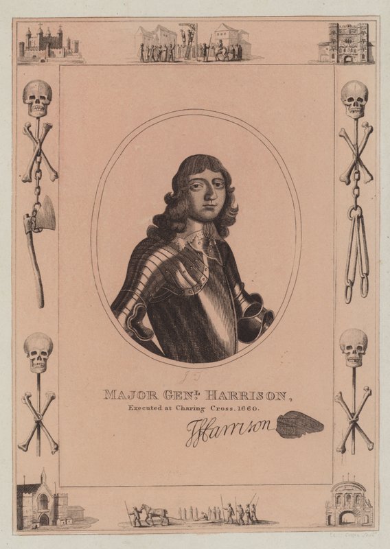 Generalmajor Harrison, henrettet ved Charing Cross, 1660 af English School