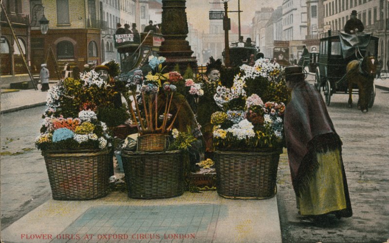 Blomsterpiger på Oxford Circus, London af English Photographer