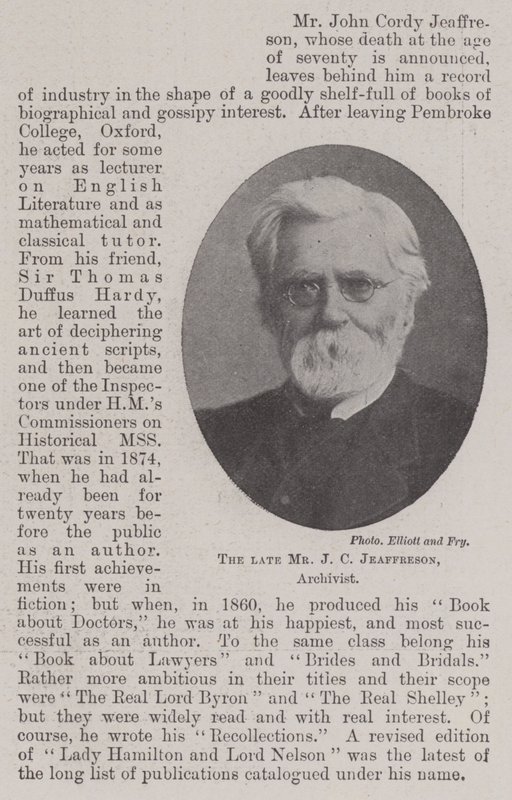 Afdøde hr. J. C. Jeffreson, arkivar af English Photographer