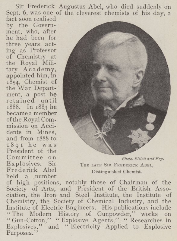 Afdøde Sir Frederick Abel, fremtrædende kemiker af English Photographer