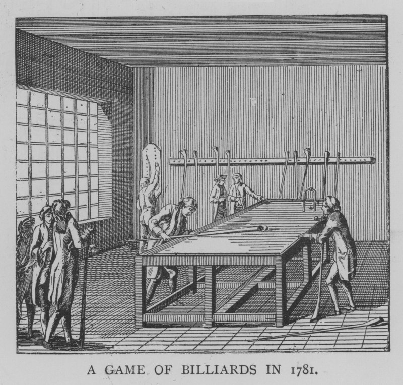 Et spil billard i 1781 (gravering) af English School