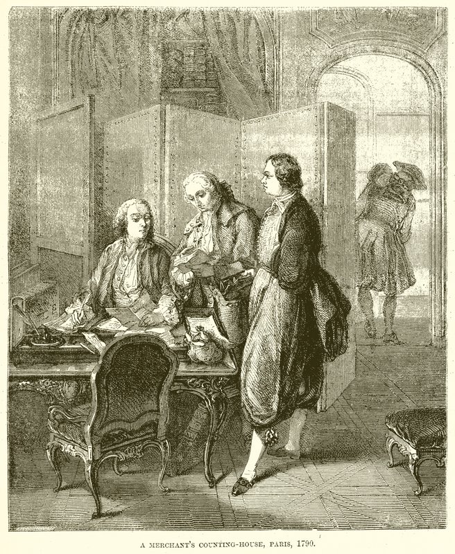 Et købmands tællehus, Paris, 1790 af English School