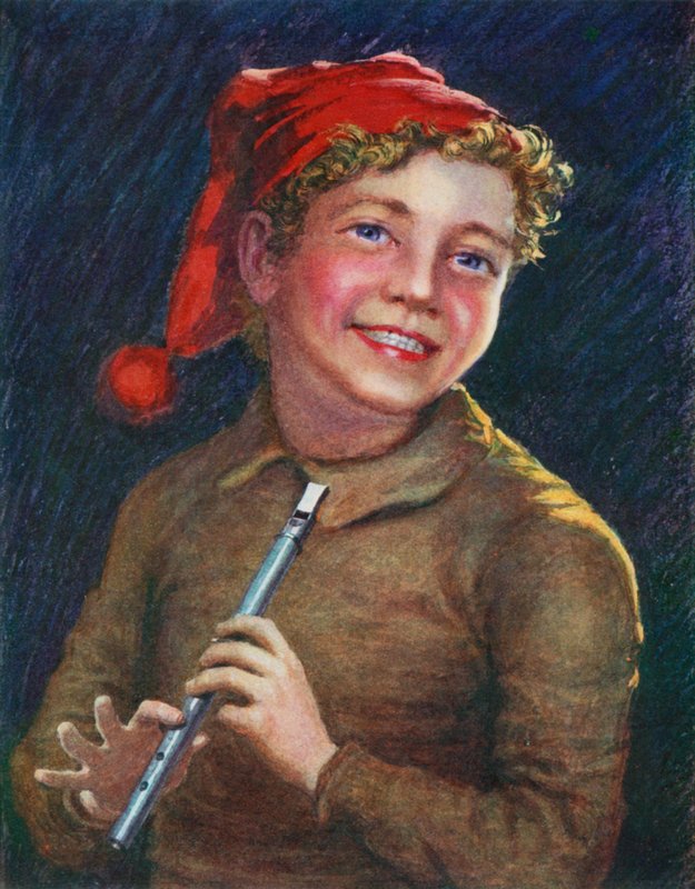 A Merry Piper (farve litho) af English School