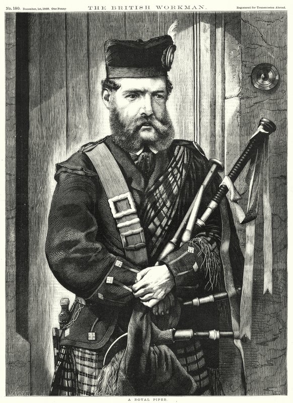 A Royal Piper (engraving) af English School