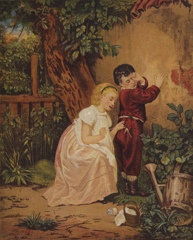 A Stitch in Time (chromolitho) af English School