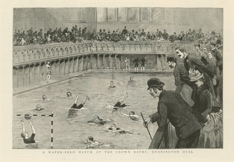 En vandpolokamp ved Crown Baths af English School