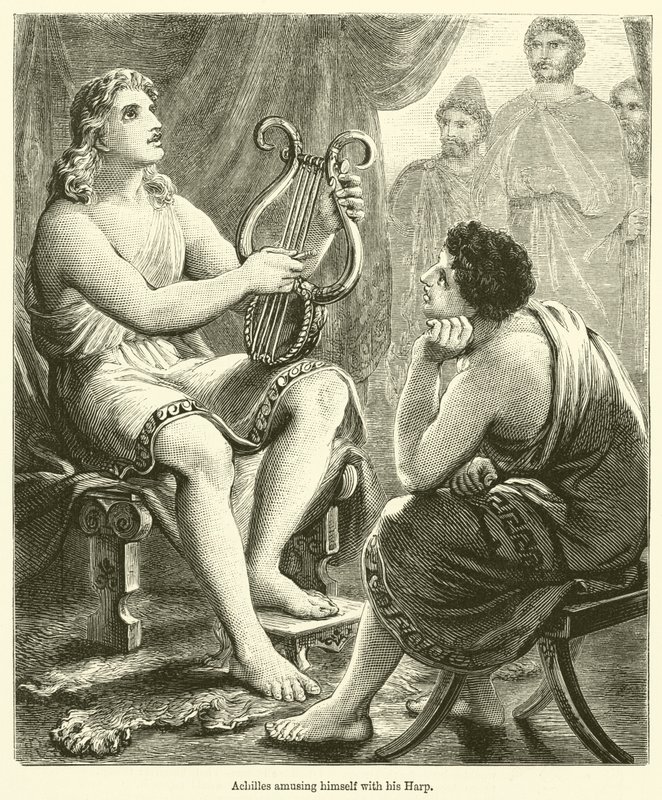 Achilleus morer sig med sin harpe (gravering) af English School