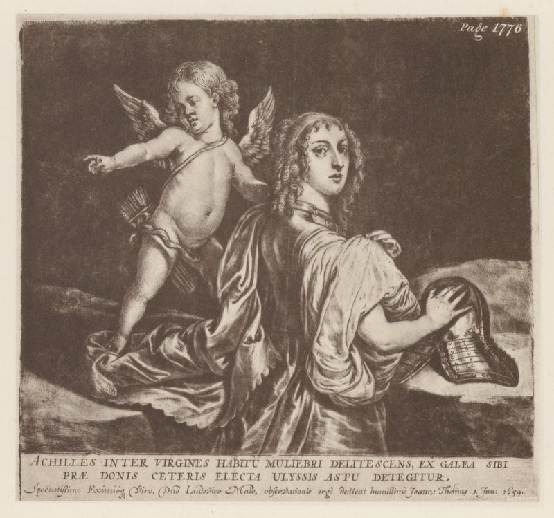 Achilleus og Amor (litho) af English School