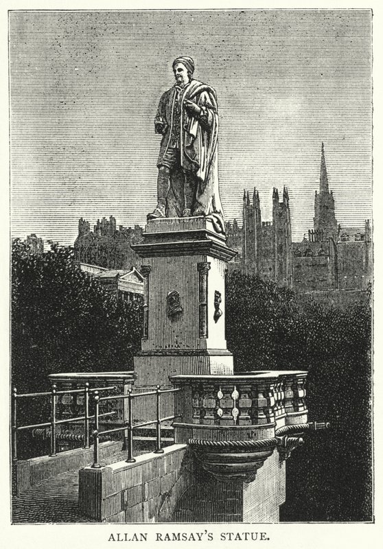 Allan Ramsays statue (gravering) af English School