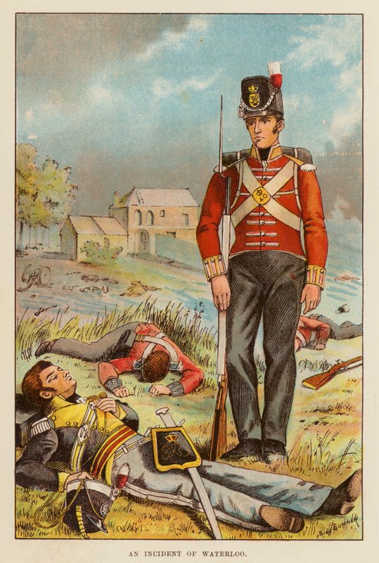 An Incident of Waterloo (farve litho) af English School